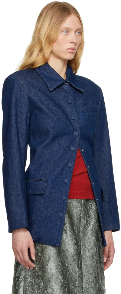 Dries Van Noten Navy Press-stud Denim Jacket In 504 Blue