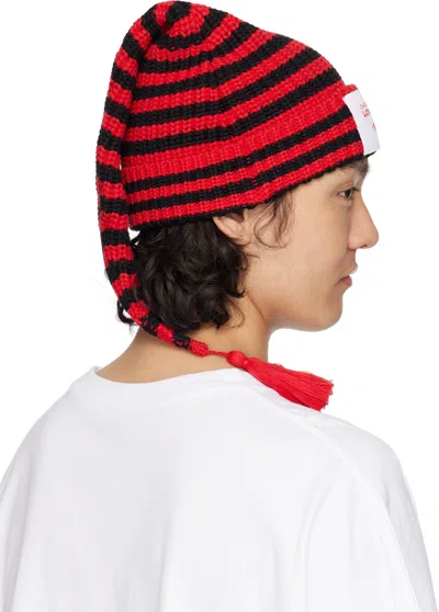 Charles Jeffrey Loverboy Red & Black Sloppy Giuseppe Beanie In Red + Black Stripe