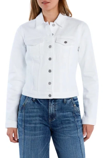 Hint Of Blu Sleek Stretch Denim Trucker Jacket In White
