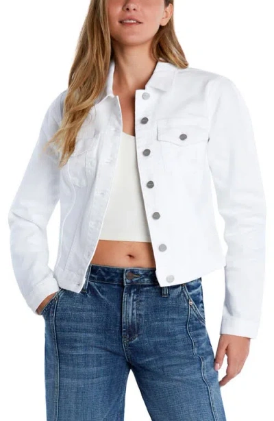 Hint Of Blu Sleek Stretch Denim Trucker Jacket In White