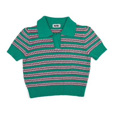 Gigi Knitwear Women's Stripe Polo Top In Green Multi In Green