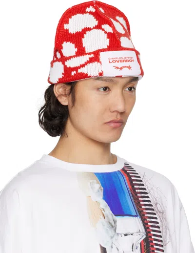 Charles Jeffrey Loverboy Red & White Loverboy Beanie In Red + White Polka Do
