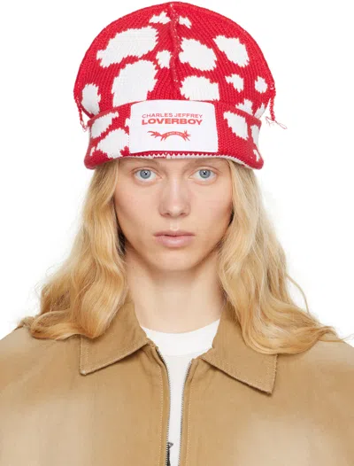 Charles Jeffrey Loverboy Red & White Loverboy Beanie In Red + White Polka Do