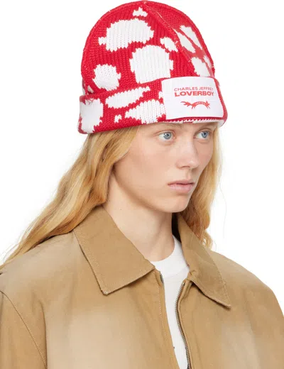 Charles Jeffrey Loverboy Red & White Loverboy Beanie In Red + White Polka Do