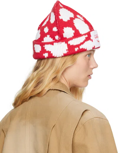 Charles Jeffrey Loverboy Red & White Loverboy Beanie In Red + White Polka Do