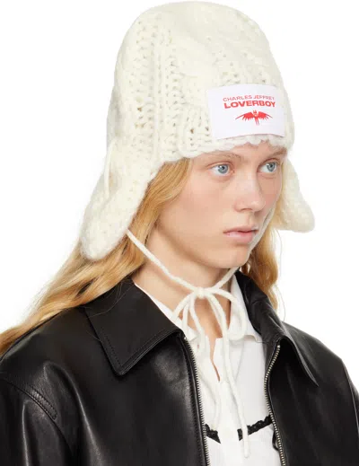 Charles Jeffrey Loverboy White Chunky Aviator Beanie In Ecru