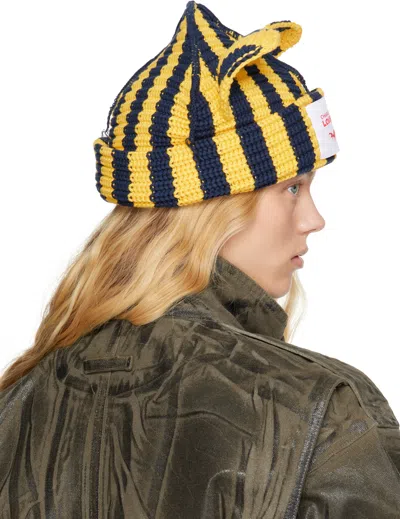Charles Jeffrey Loverboy Yellow & Navy Chunky Ears Beanie In Yellow + Navy Stripe