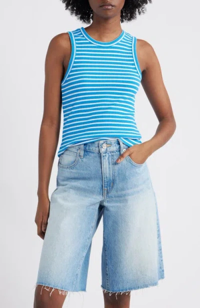 Rails The Racer Stripe Rib Knit Tank In Chambray Blue Stripe