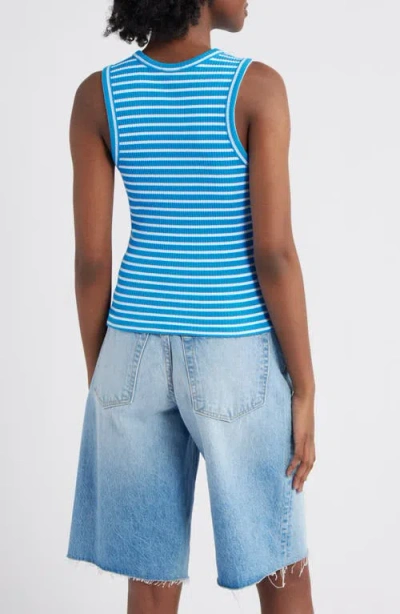 Rails The Racer Stripe Rib Knit Tank In Chambray Blue Stripe