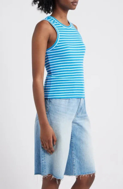 Rails The Racer Stripe Rib Knit Tank In Chambray Blue Stripe