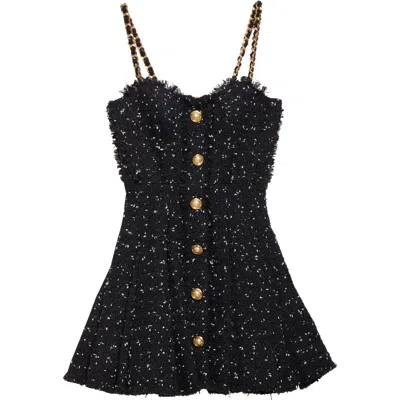 Balmain Short Polka Dot Dress With Chain Straps In Black