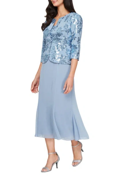 Alex Evenings Women's Sequined Jacket & Chiffon Midi Dress In Blue