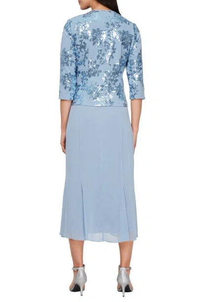 Alex Evenings Women's Sequined Jacket & Chiffon Midi Dress In Blue