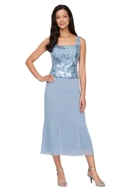 Alex Evenings Women's Sequined Jacket & Chiffon Midi Dress In Blue