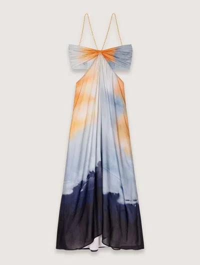 Maje Ryedine Cutout Maxi Dress In Blue Tie Dye Print