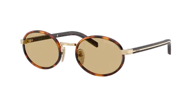 Prada Womens Brown Pr B56s Round-frame Tortoiseshell Metal Sunglasses In Lente Camomilla Bio