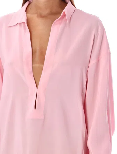 Philosophy Di Lorenzo Serafini Pink Shirt With Open Collar And V Neck In Stretch Viscose Woman In Pink