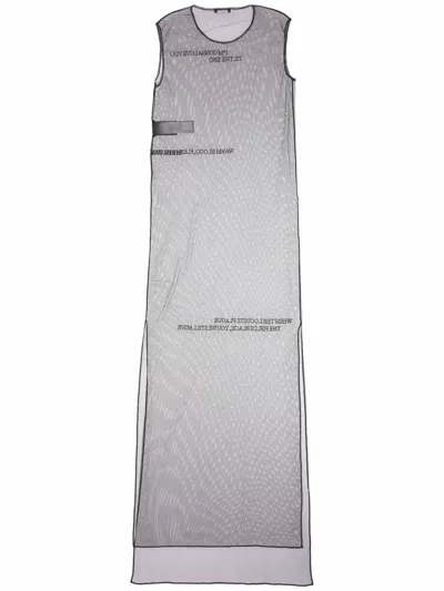 Ann Demeulemeester Tulle Dress With Pearls And Text Print In Black