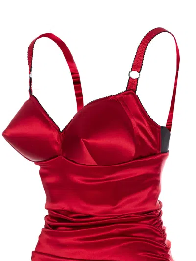 Dolce & Gabbana Women Red Dress With Bustier Design And Ruffled Details In Fabric Woman In Multi