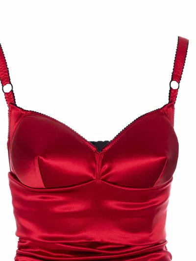 Dolce & Gabbana Women Red Dress With Bustier Design And Ruffled Details In Fabric Woman In Multi