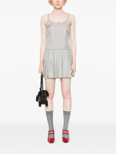 Thom Browne Adjustable Straps Pleated Minidress In Grey