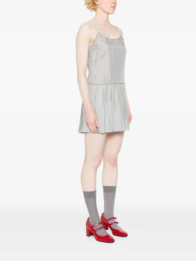 Thom Browne Adjustable Straps Pleated Minidress In Grey
