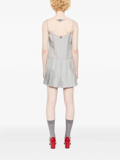 Thom Browne Adjustable Straps Pleated Minidress In Grey