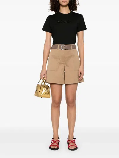 Moncler Embroidered Logo Cotton T-shirt In Black