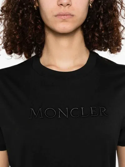 Moncler Embroidered Logo Cotton T-shirt In Black