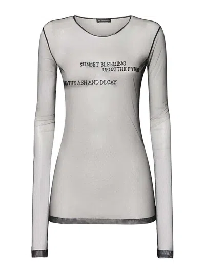 Ann Demeulemeester Sheer Fabric Text Print Long Sleeve Top In Black