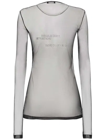 Ann Demeulemeester Sheer Fabric Text Print Long Sleeve Top In Black