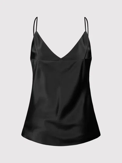 Max Mara V Neck Stretch Silk Satin Tank Top In Black