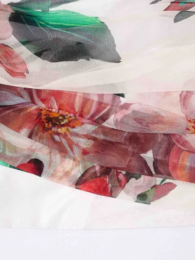 Dolce & Gabbana Bustier Top In Marquisette And Chiffon With Rose Print In White