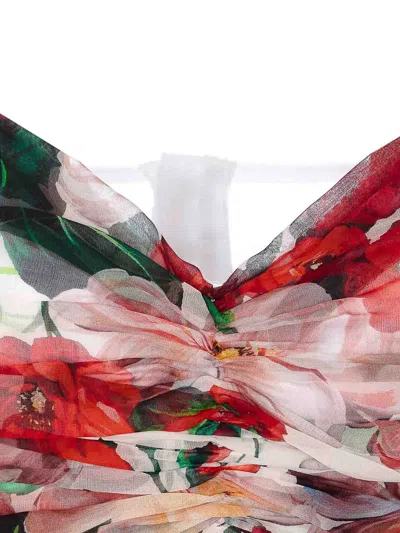 Dolce & Gabbana Bustier Top In Marquisette And Chiffon With Rose Print In White