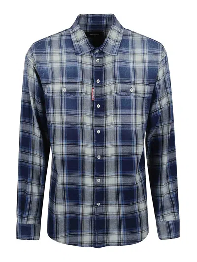 Dsquared2 Checked Pattern Shirt With Pockets And Collar In Black