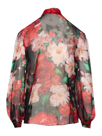 Dolce & Gabbana Shirt With Bow In Chiffon With Floral Print In Multicolour