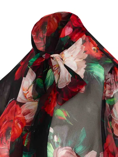 Dolce & Gabbana Shirt With Bow In Chiffon With Floral Print In Multicolour
