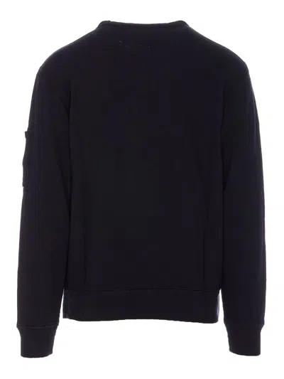 C.p. Company Black Chenille Cotton Crewneck Sweater In Blue