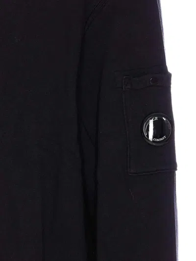 C.p. Company Black Chenille Cotton Crewneck Sweater In Blue