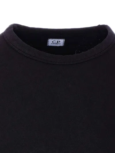 C.p. Company Black Chenille Cotton Crewneck Sweater In Blue