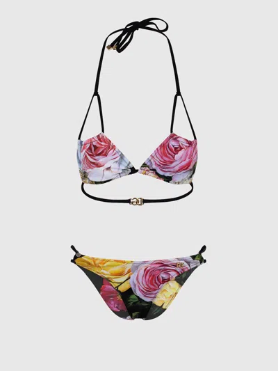 Dolce & Gabbana Triangle Bikini With Printing In Multicolour