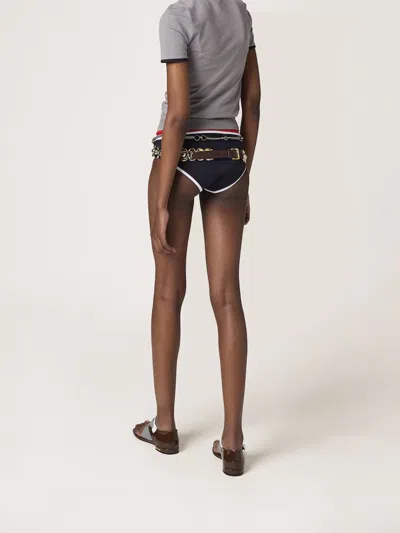 Miu Miu Blue Technical-knit Bikini Bottom In Blu+bianco