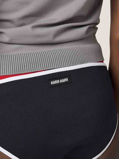 Miu Miu Blue Technical-knit Bikini Bottom In Blu+bianco