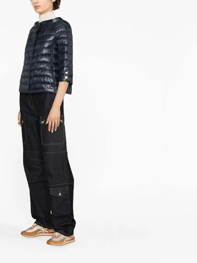 Herno Collarless Quilted Jacket In Blue