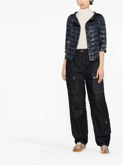 Herno Collarless Quilted Jacket In Blue