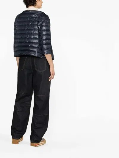 Herno Collarless Quilted Jacket In Blue