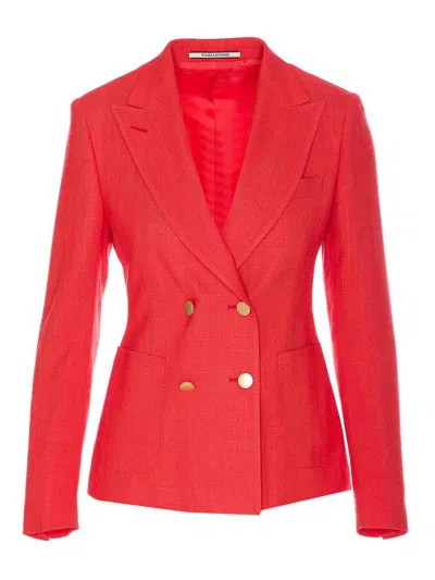 Tagliatore Double-breasted Blazer With Structured Shoulders In Red