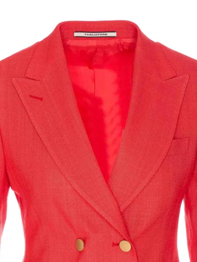 Tagliatore Double-breasted Blazer With Structured Shoulders In Red