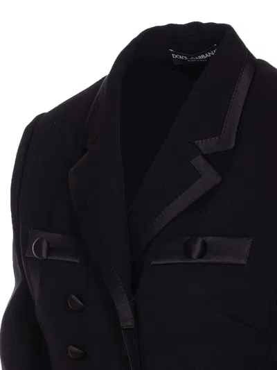 Dolce & Gabbana Cropped Double-breasted Black Jacket In Black