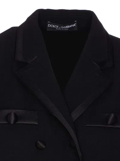 Dolce & Gabbana Cropped Double-breasted Black Jacket In Black